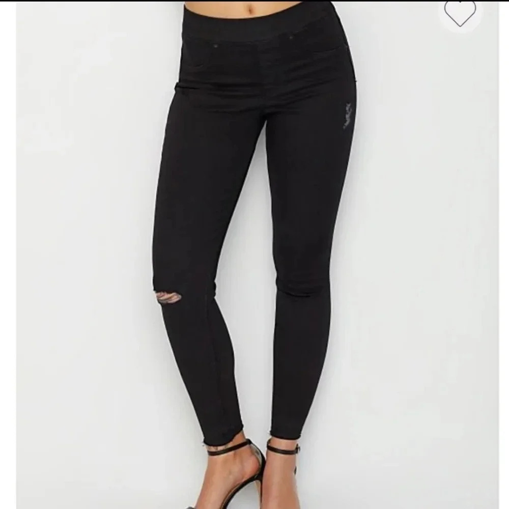 Spanx Black Distressed Denim Pull On Ankle Skinny Jeans S